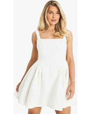 Boohoo Premium Sequin Boucle Skater Mini Dress - White