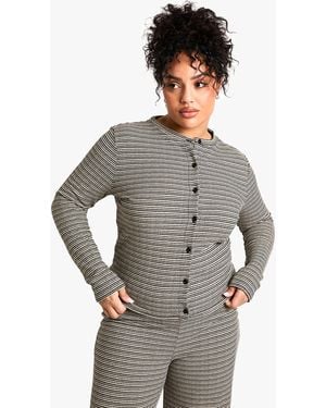 Boohoo Plus Stripe Long Sleeve Button Down Top - Grey