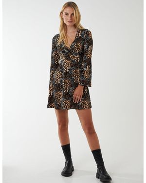 Blue Vanilla Twist Front Mini Skater Dress - Black