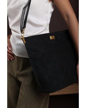Where's That From 'Fern' Suede Shoulder Bag With Turn Lock - Black