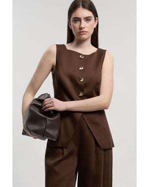 Karen Millen Tailored Linen Statement Button Front Waistcoat - Brown
