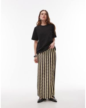TOPSHOP Stripe Plisse Midaxi Skirt - Brown