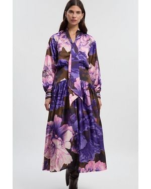 Karen Millen Print Hammered Satin Collared Woven Shirt Dress - Purple