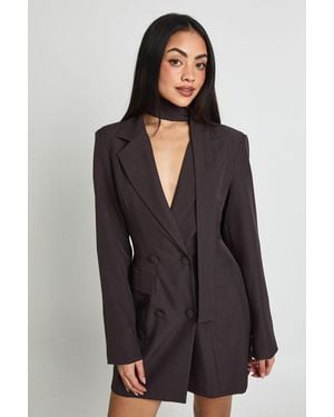 Boohoo Scarf Detail Tailored Blazer Dress - Black