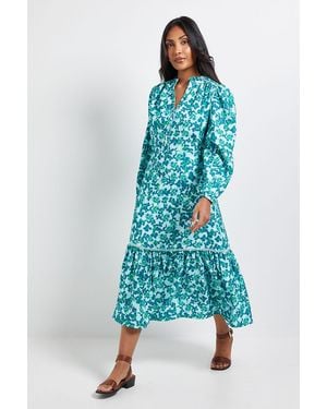 Wallis Petite Floral Waffle Button Midi Dress - Blue