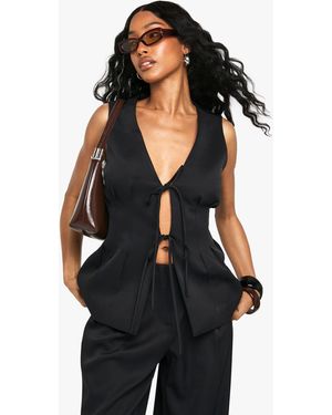 Boohoo Woven Tie Front Pleated Waistcoat - Black