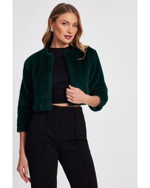 Quiz Faux Fur Long Sleeve Cape - Black