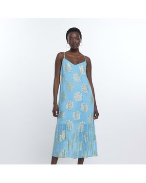 River Island Slip Maxi Dress Spot Cora Viscose - Blue