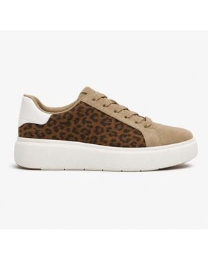 Fitflop Rtg Suede Leopard Lace Up Casual Trainers Cappuccino - Brown