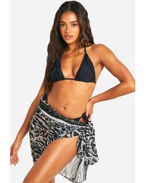 Boohoo Abstract Print Textured Maxi Beach Sarong - Black