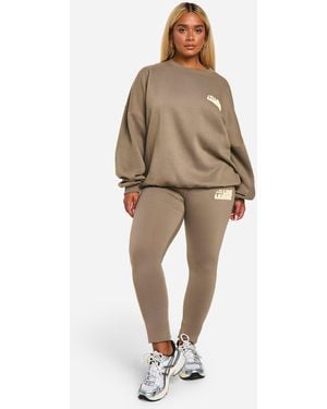 Boohoo Plus Puff Print Legging Tracksuit - Natural
