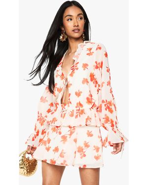 Boohoo Floral Chiffon Godet Mini Skirt - Red