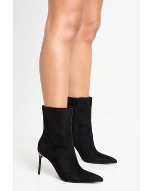 Boohoo Faux Suede High Stiletto Pointed Toe Ankle Boots - Black