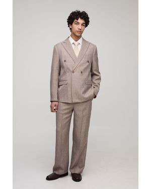 BoohooMAN Oversized Double Breasted Suit Blazer - Natural