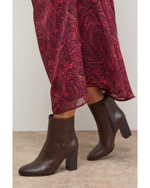Oasis Louisa Faux Leather Round Toe Stacked High Heel Ankle Boots - Red