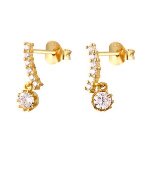 The Jewellery Stockroom 18Ct Plated Sterling Cubic Zirconia Charm Climber Stud Earrings - Metallic
