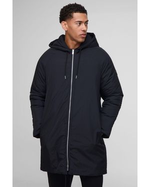 BoohooMAN Regular Fit Longline Hooded Funnel Padded Parka Jacket - Blue