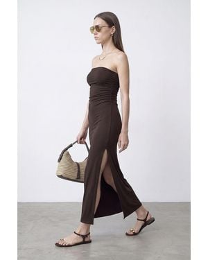 Dilvin Strapless Bodycon Maxi Dress With Slit - White
