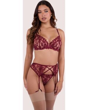 Wolf & Whistle Eva Dark Cherry Graphic Embroidery Suspender - Red