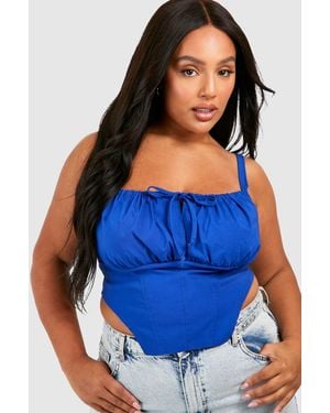 Boohoo Plus Tie Front Milkmaid Corset Top - Blue