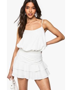 Boohoo Ruched Strappy Playsuit - White