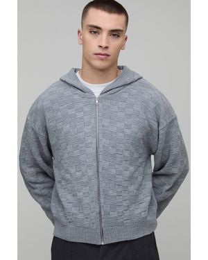 BoohooMAN Boxy Fit Soft Touch Basketweave Knitted Hoodie - Grey