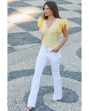 Sosandar Frill Sleeve Jersey T-Shirt Leather - Blue