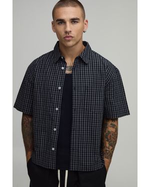 BoohooMAN Oversized Boxy Midi Grid Check Shirt - Blue