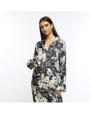 River Island Pyjama Set Satin Animal Print - White