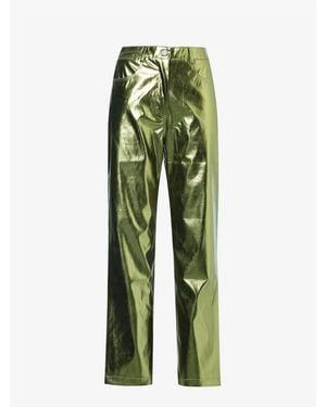 Amy Lynn Amylynn Lupe Metallic Patterned Five Pocket Trousers - Green