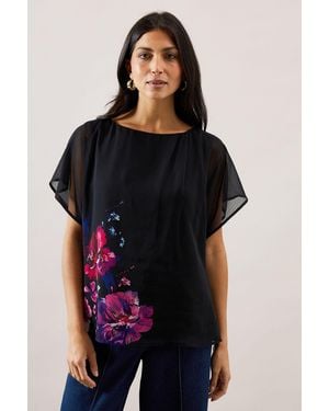 Wallis Floral Placement Pleat Detail Top - Black
