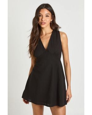 Boohoo Linen Bust Detail Shift Dress - Black