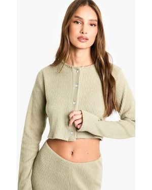 Boohoo Brushed Chunky Rib Cardigan - Natural