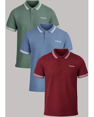Firetrap 3 Pack Regular Fit Cotton Stripe Polos - Multicolour