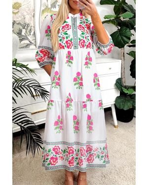 Azura Exchange Floral Print Tiered Midi Dress - Black