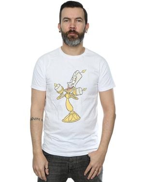 Disney Beauty And The Beast Lumiere Distressed T-Shirt Cotton - White