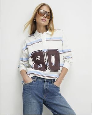 River Island Sweatshirt Long Sleeve Stripe Number Cotton - White