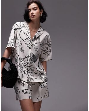 TOPSHOP Co-Ord Satin Printed Shell Shirt - Grey