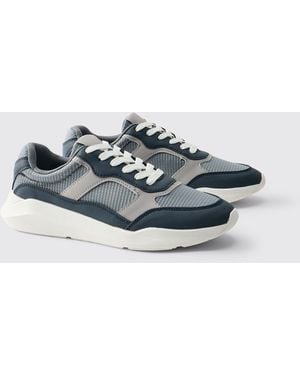 BoohooMAN Mesh Panel Runner Style Trainer - Blue