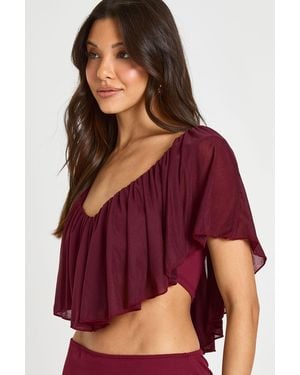 Boohoo Frill Detail Plunge Top - Red