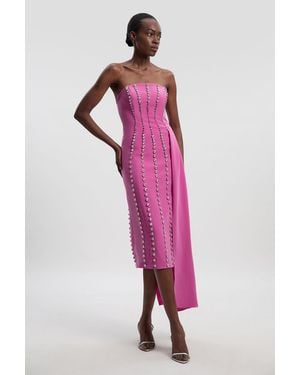 Karen Millen Crystal Embellished Woven Drape Detail Maxi Dress - Pink