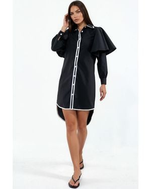 Msn-Collection Long-Sleeve Button-Front T-Shirt - Black