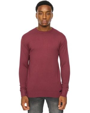 Duck and Cover Consenza Knitted Crew Neck Sweatshirt (Raisin) - Red