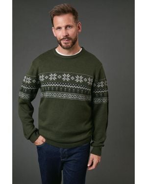 MAINE Patterned Crew Neck Knitted Jumper - Green