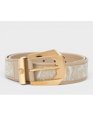 Versace Logo Jacquard Leather Belt - Natural