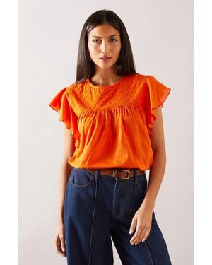 Wallis Broderie Frill Sleeve Top - Orange