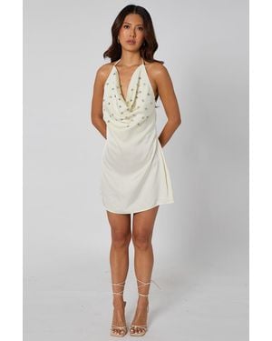 Urban Bliss Button Detail Cowl Neck Mini Dress - White