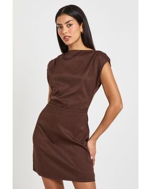 Boohoo Asym Neck Ruched Side Mini Shift Dress - Brown