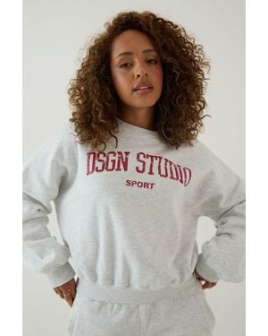 DSGN Studio Collegiate Printed Balloon Sleeve Crew Neck Sweatshirt - Grey