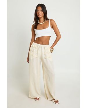 Boohoo Cheesecloth Frill Detail Wide Leg Trouser - Natural